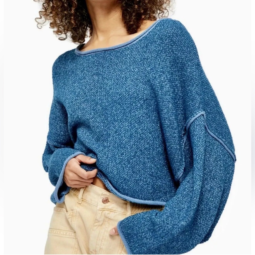 Free People Blue Bardot Crop Sweater NWOT
